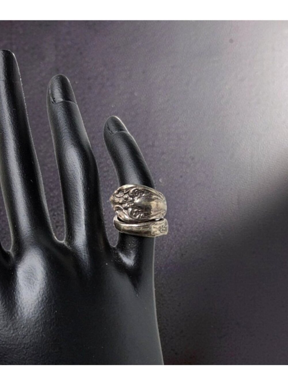 Antique 1940s Alvin Chateau Rose Sterling Silver Spoon Ring.